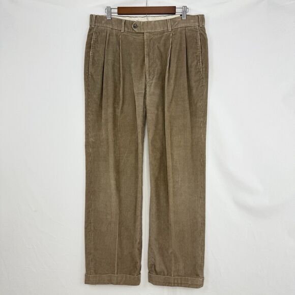Paul Frederick Mens Pants Brown Corduroy Straight Cuffed Pleat Size 35x32 - Picture 1 of 13